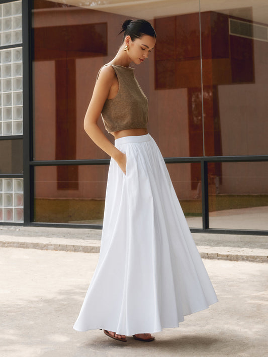 Piper™ | Women's High Waist Pleated A-Line Maxi Skirt with Pockets