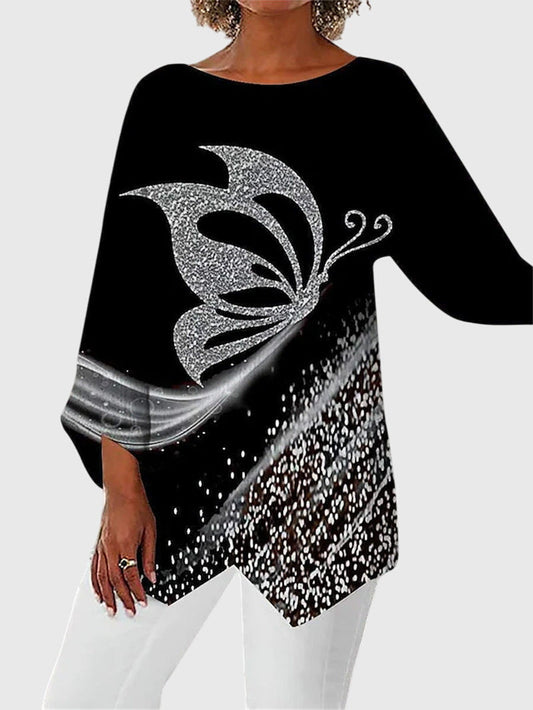 Lynne™ | Women's Butterfly Print Asymmetric Hem Top