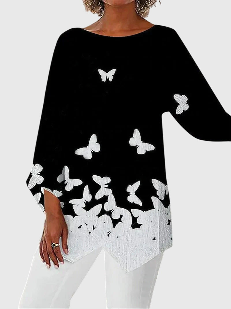 Lynne | Women's Butterfly Print Asymmetric Hem Top