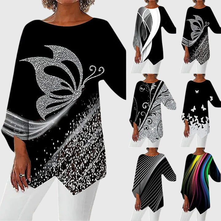 Lynne | Women's Butterfly Print Asymmetric Hem Top