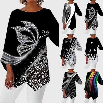Lynne | Women's Butterfly Print Asymmetric Hem Top