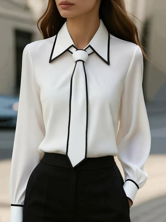 Winifred | Women's Long Sleeve Tie Neck Blouse Contrast Collar