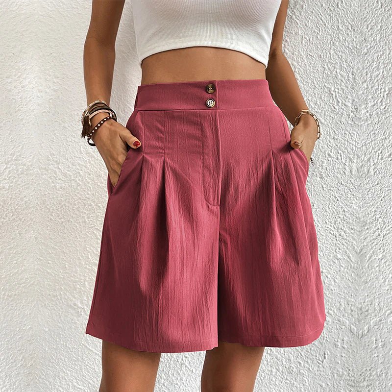 Arianrhod | Women's High Waist Wide Leg Shorts Pleated with Pockets