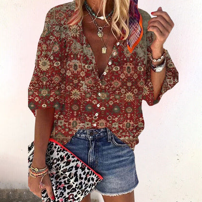 Hana | Women's Floral Button Up 3/4 Sleeve Blouse