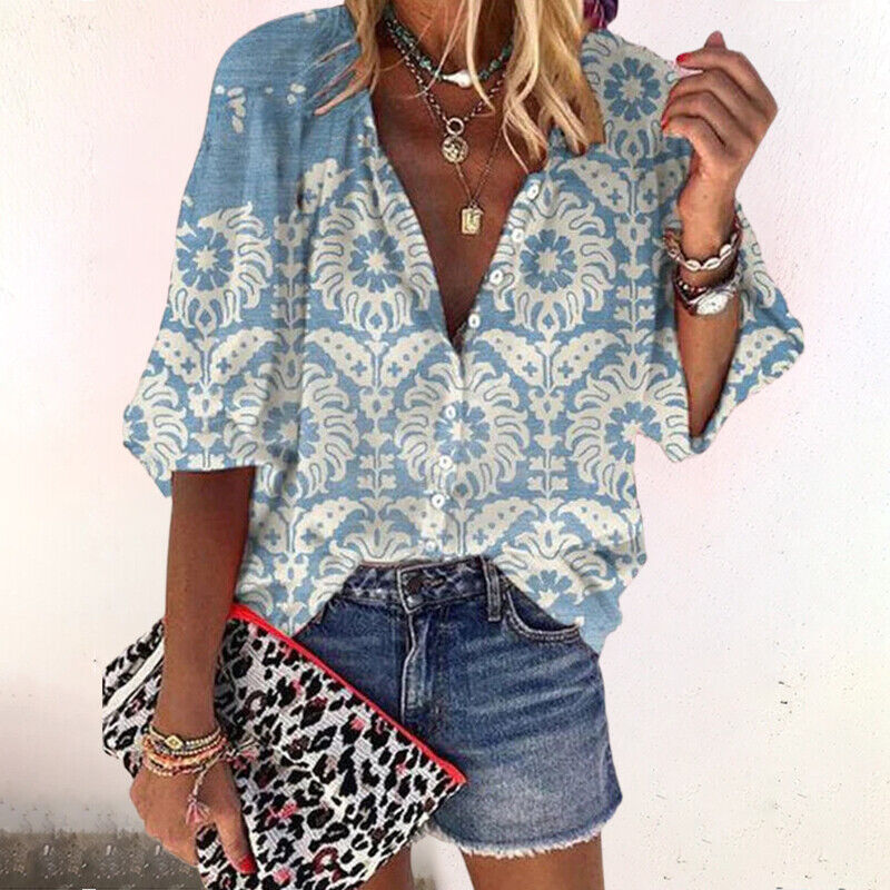 Hana | Women's Floral Button Up 3/4 Sleeve Blouse