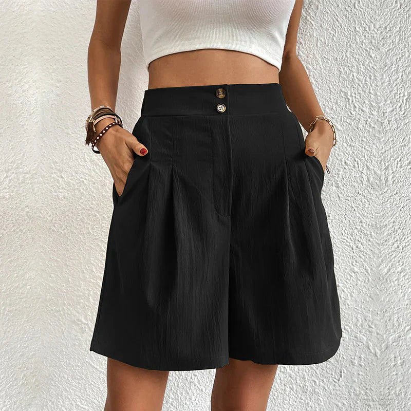 Arianrhod | Women's High Waist Wide Leg Shorts Pleated with Pockets