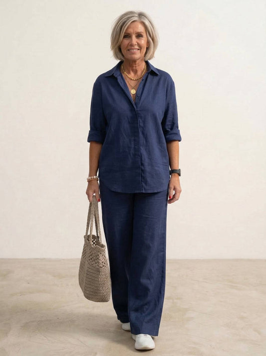 Vivian | Women's Wide-Leg Pants & Casual Button-Down Shirt Set