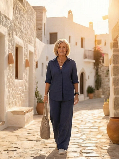 Vivian | Women's Wide-Leg Pants & Casual Button-Down Shirt Set