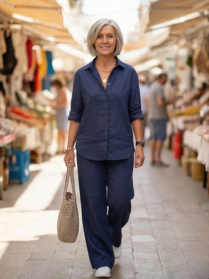 Vivian | Women's Wide-Leg Pants & Casual Button-Down Shirt Set