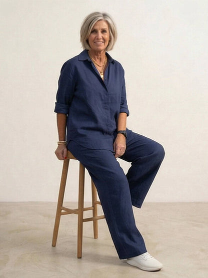 Vivian | Women's Wide-Leg Pants & Casual Button-Down Shirt Set