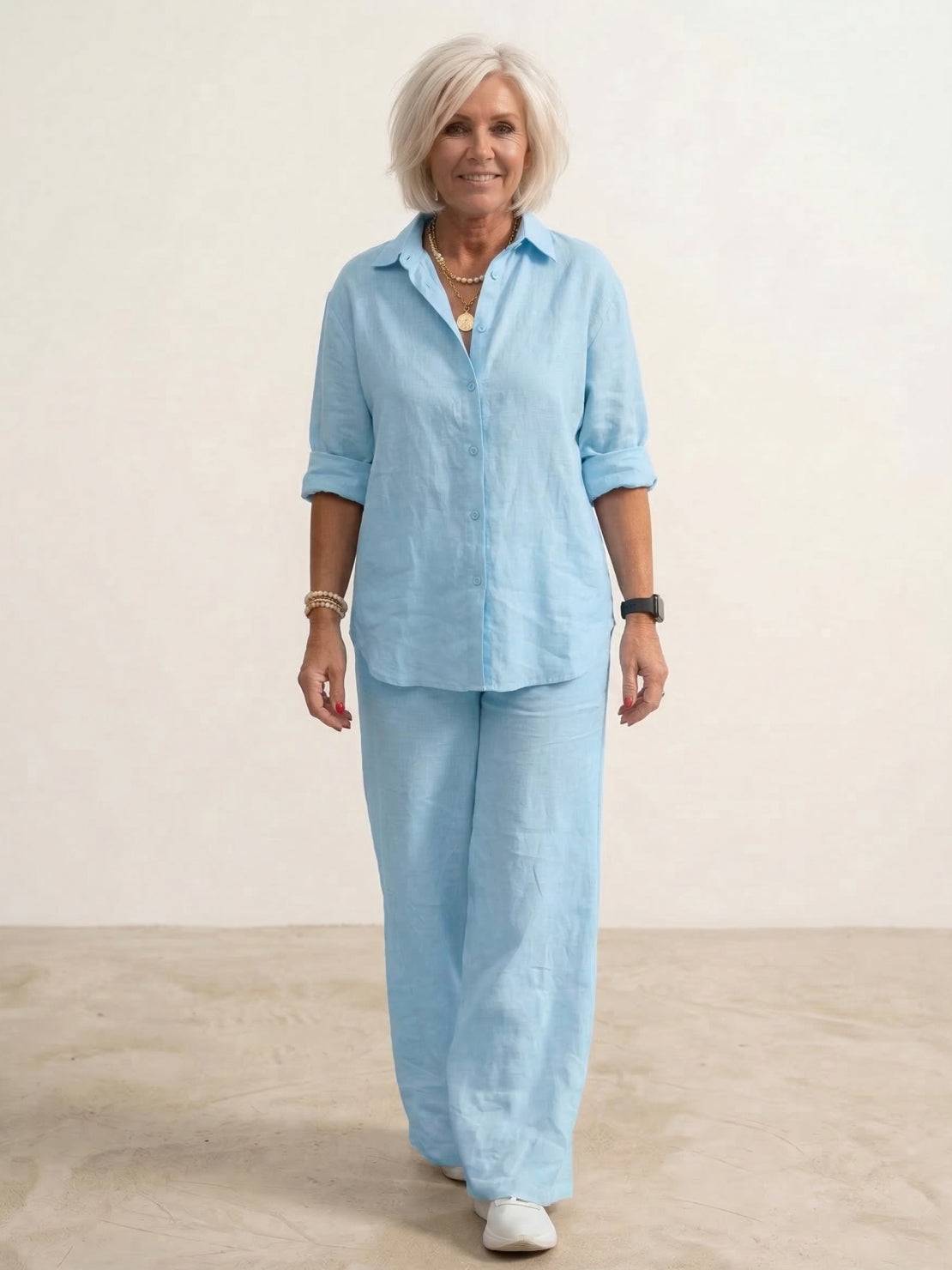 Vivian | Women's Wide-Leg Pants & Casual Button-Down Shirt Set