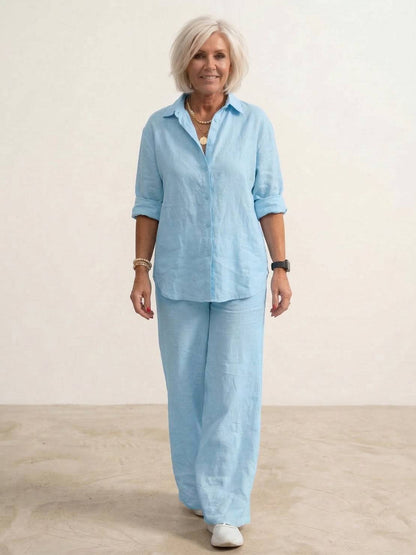 Vivian | Women's Wide-Leg Pants & Casual Button-Down Shirt Set