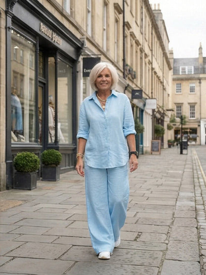 Vivian | Women's Wide-Leg Pants & Casual Button-Down Shirt Set