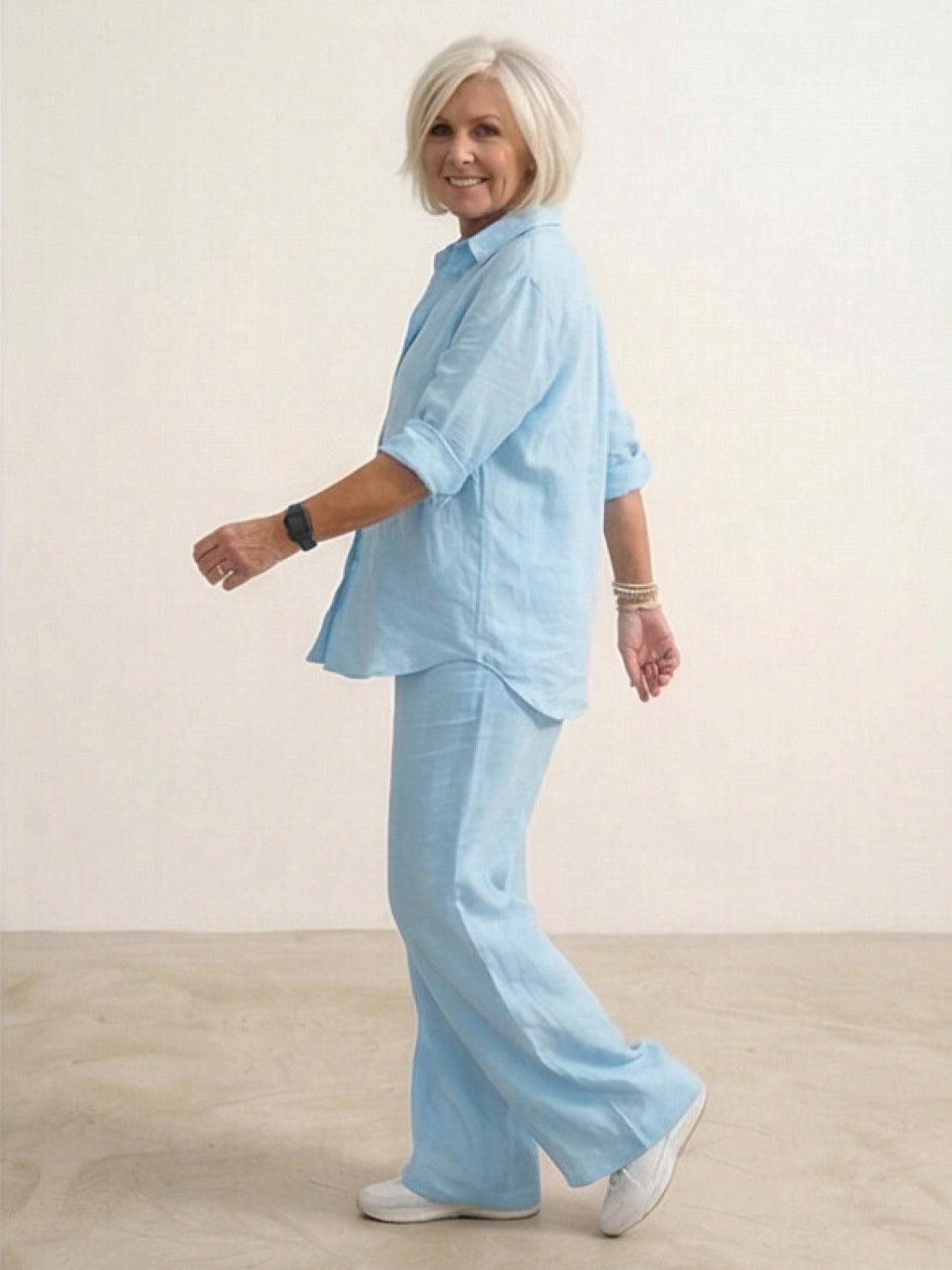 Vivian | Women's Wide-Leg Pants & Casual Button-Down Shirt Set