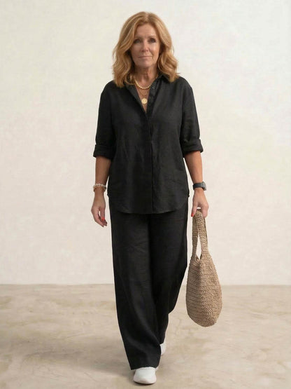 Vivian | Women's Wide-Leg Pants & Casual Button-Down Shirt Set