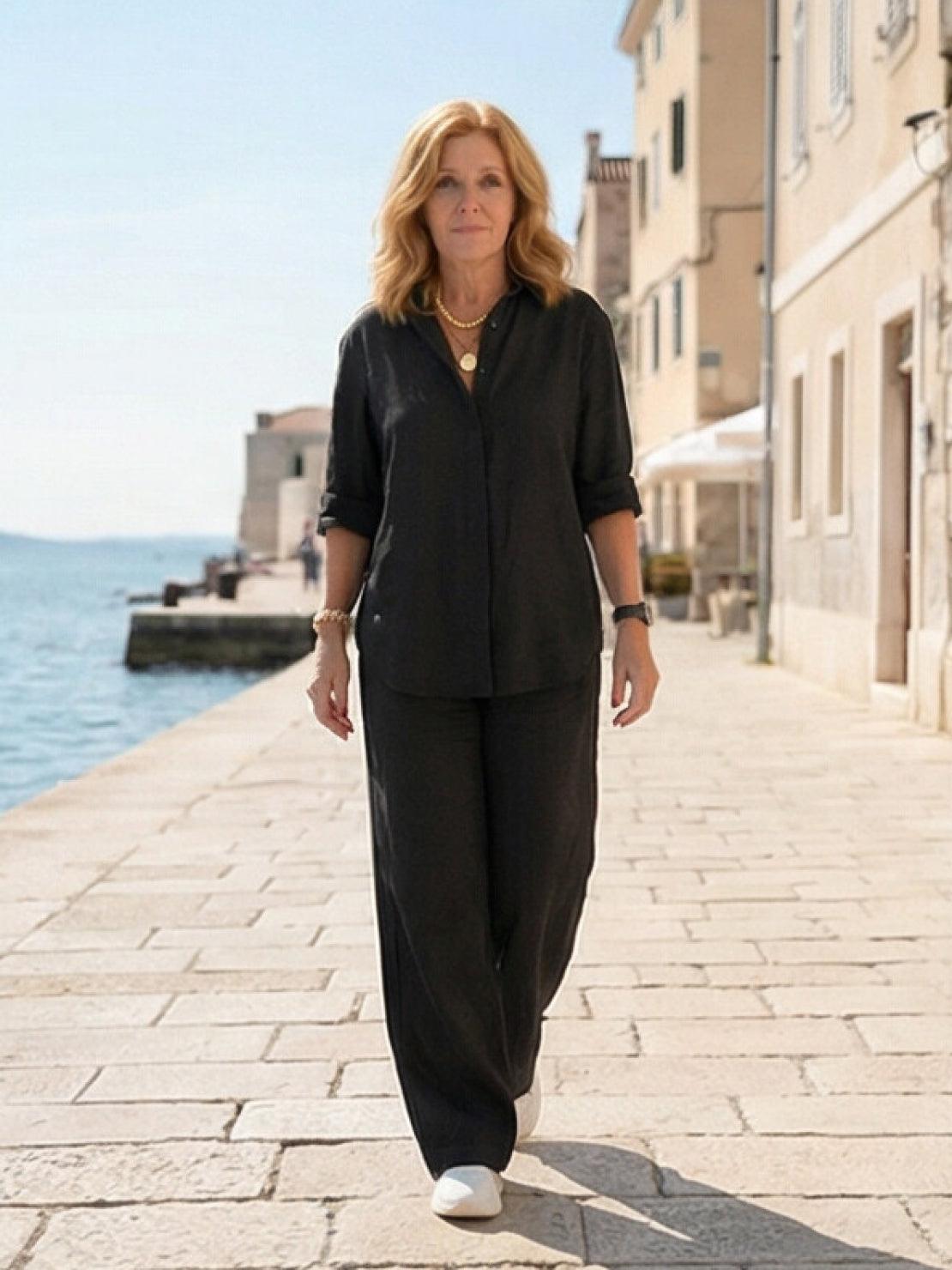 Vivian | Women's Wide-Leg Pants & Casual Button-Down Shirt Set
