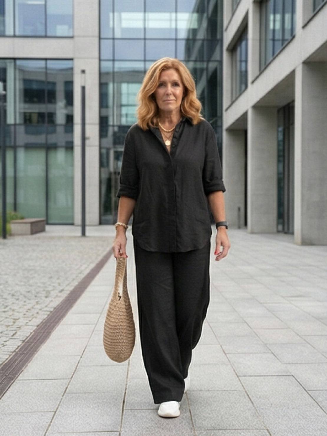 Vivian | Women's Wide-Leg Pants & Casual Button-Down Shirt Set