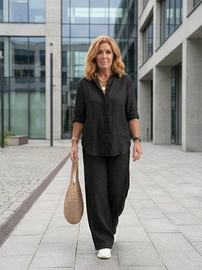 Vivian | Women's Wide-Leg Pants & Casual Button-Down Shirt Set