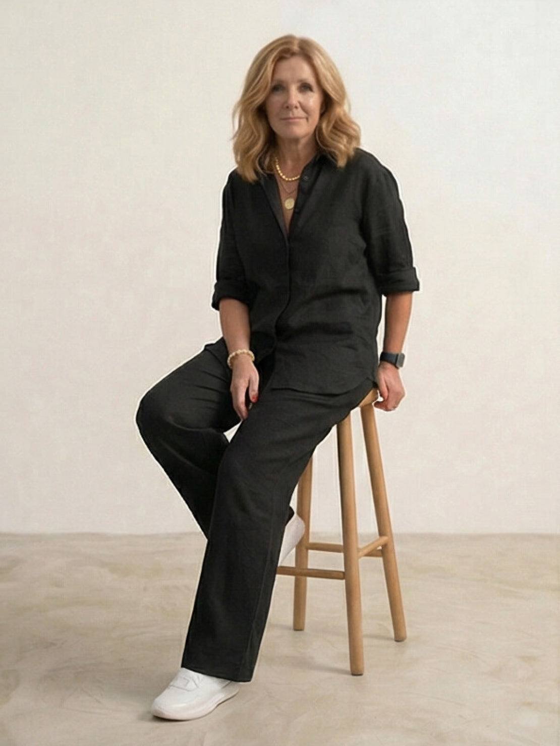 Vivian | Women's Wide-Leg Pants & Casual Button-Down Shirt Set
