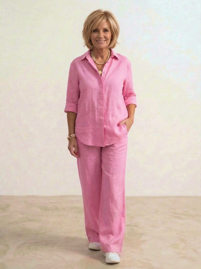 Vivian | Women's Wide-Leg Pants & Casual Button-Down Shirt Set