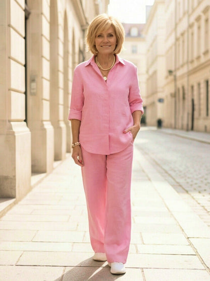 Vivian | Women's Wide-Leg Pants & Casual Button-Down Shirt Set