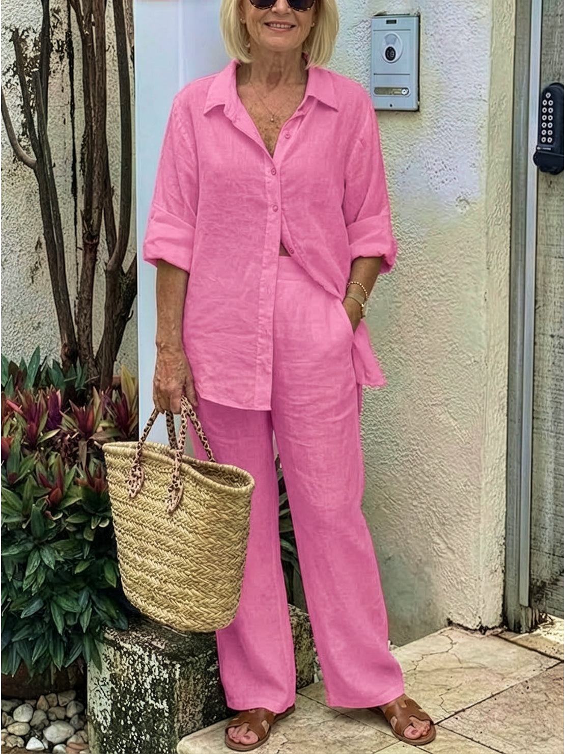 Vivian | Women's Wide-Leg Pants & Casual Button-Down Shirt Set