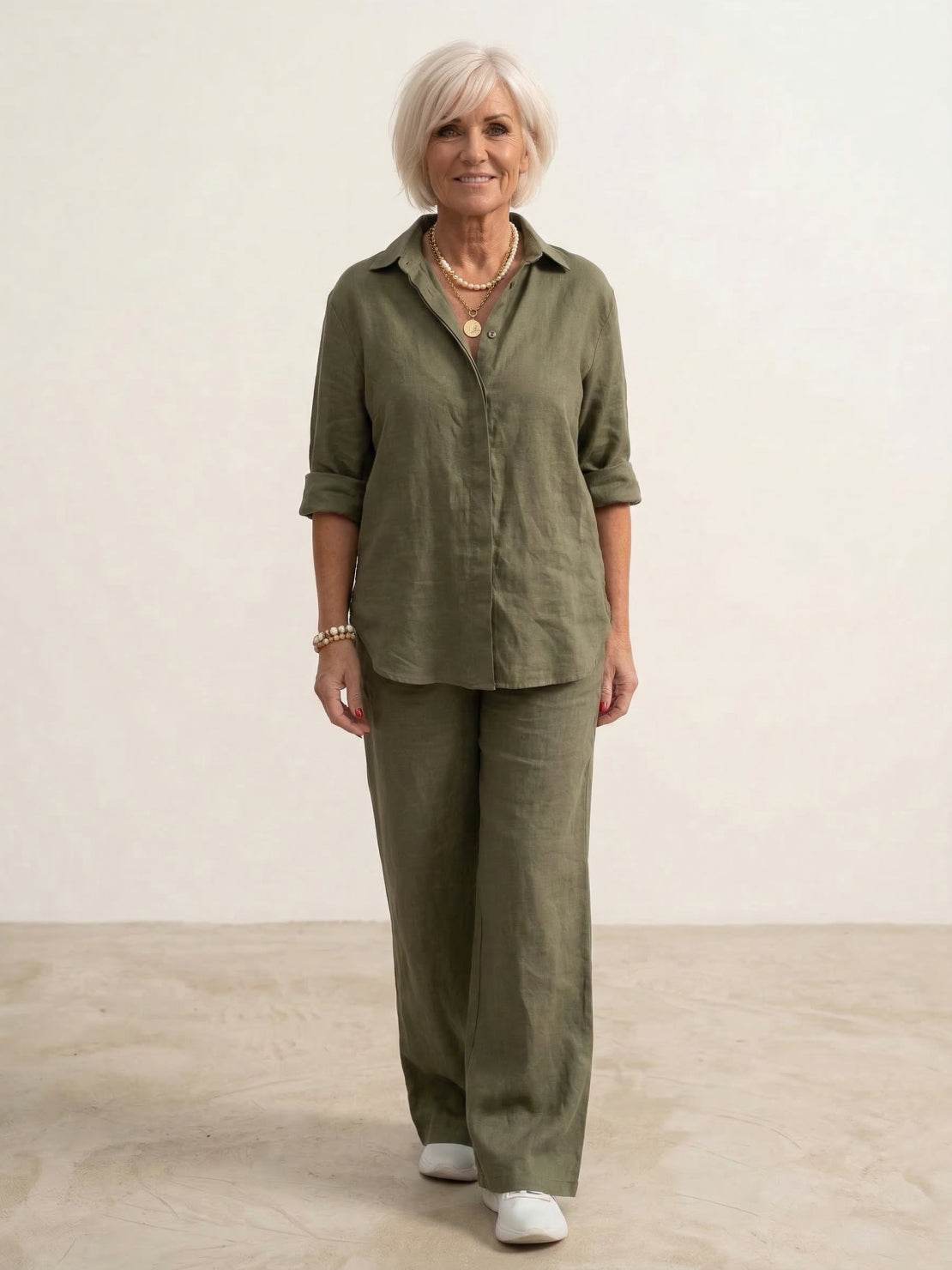 Vivian | Women's Wide-Leg Pants & Casual Button-Down Shirt Set