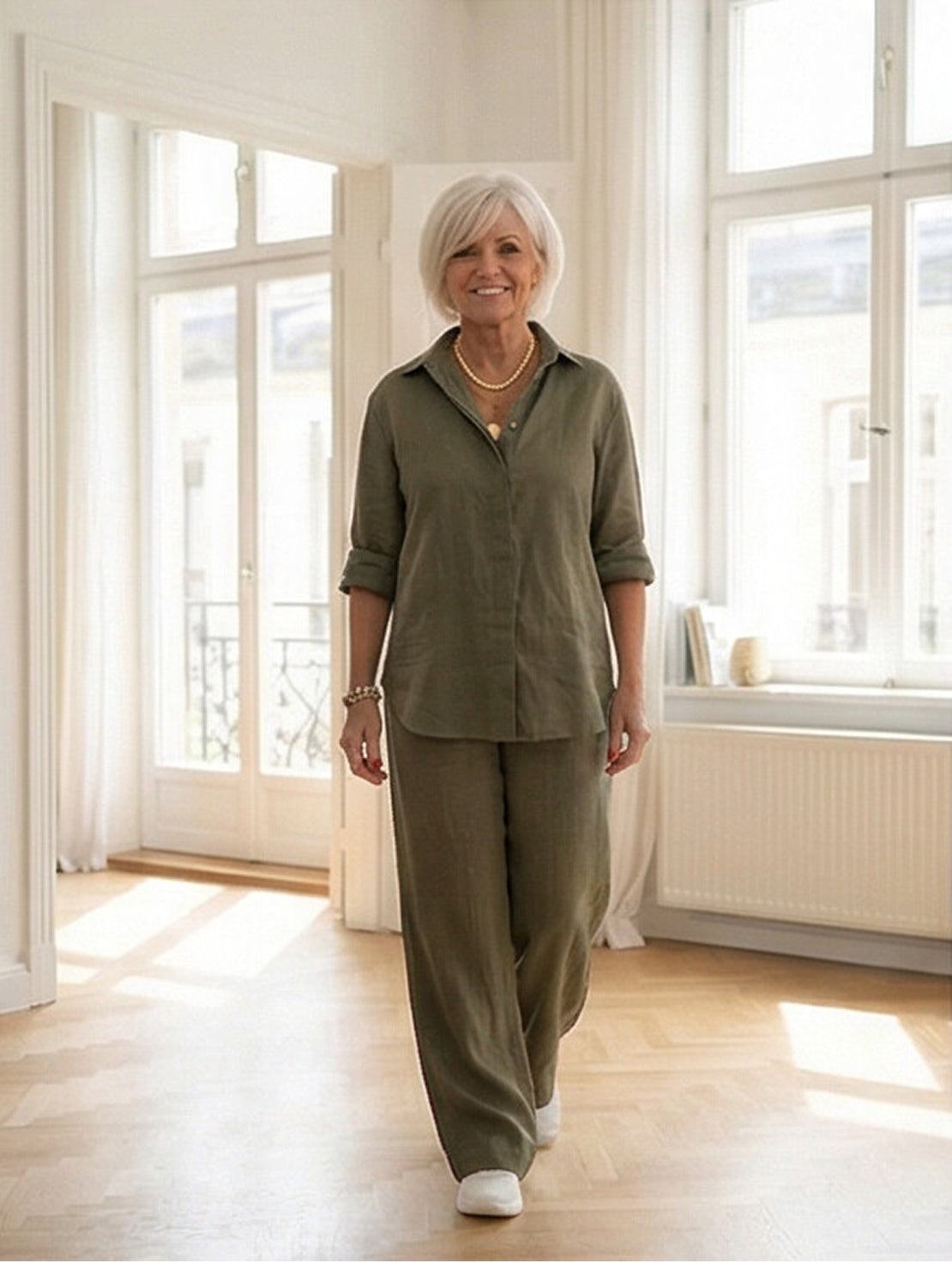 Vivian | Women's Wide-Leg Pants & Casual Button-Down Shirt Set