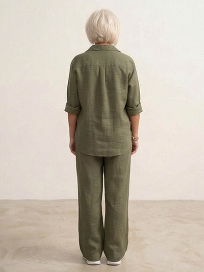 Vivian | Women's Wide-Leg Pants & Casual Button-Down Shirt Set