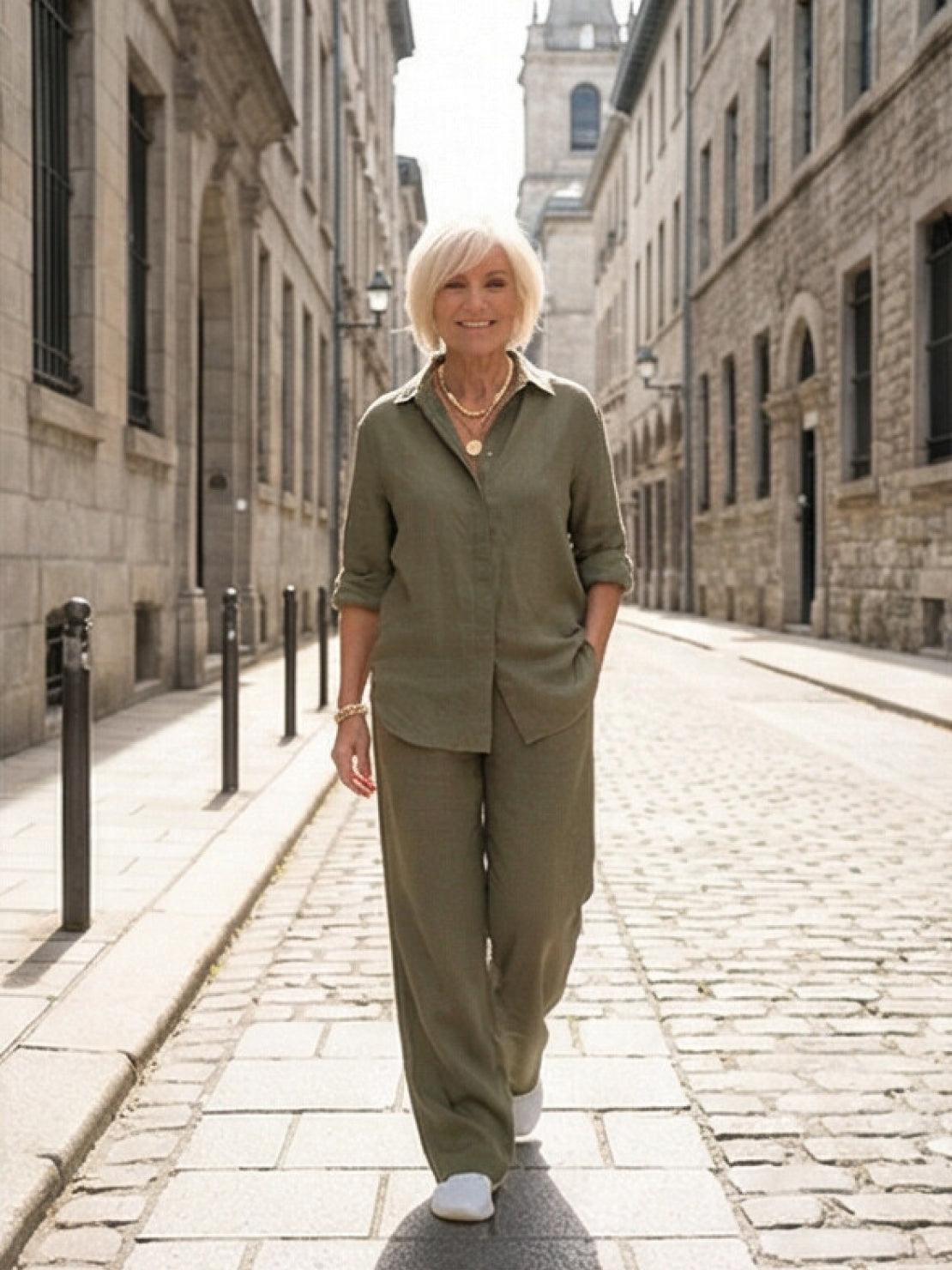 Vivian | Women's Wide-Leg Pants & Casual Button-Down Shirt Set