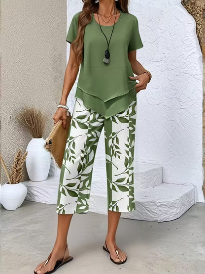 Kate2™ | Women's Leaf Print Two Piece Set