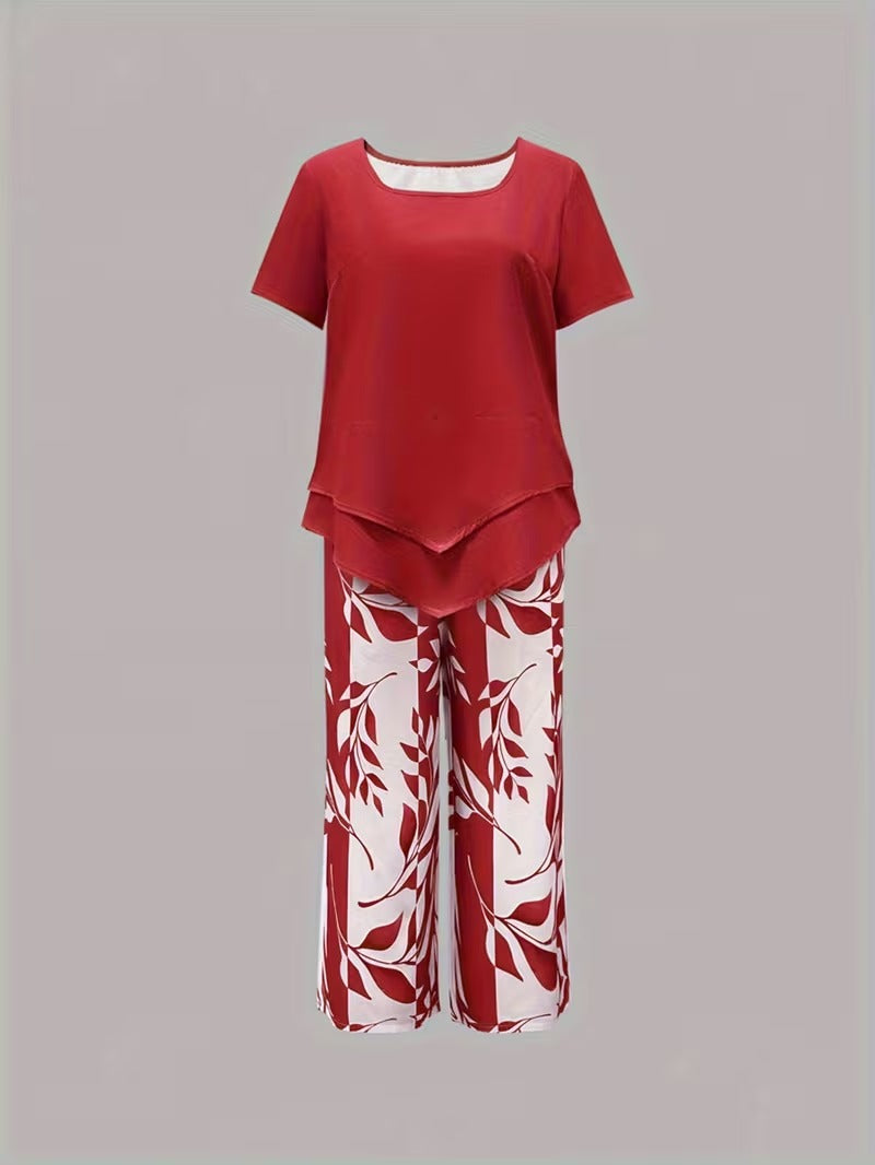 Kate2™ | Women's Leaf Print Two Piece Set