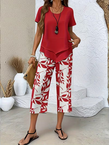 Kate2™ | Women's Leaf Print Two Piece Set