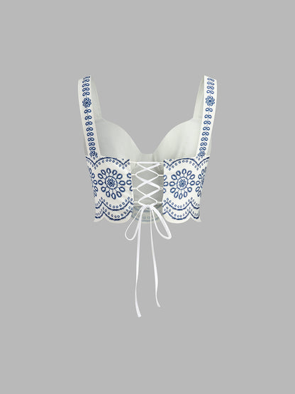 Santorini | Women's Maxi Skirt Co-Ord Set Embroidered Crop Top