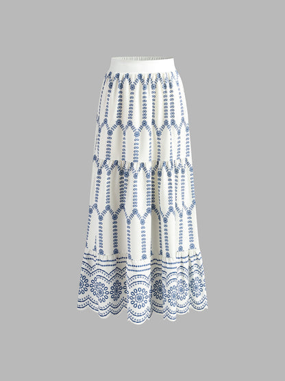 Santorini | Women's Maxi Skirt Co-Ord Set Embroidered Crop Top