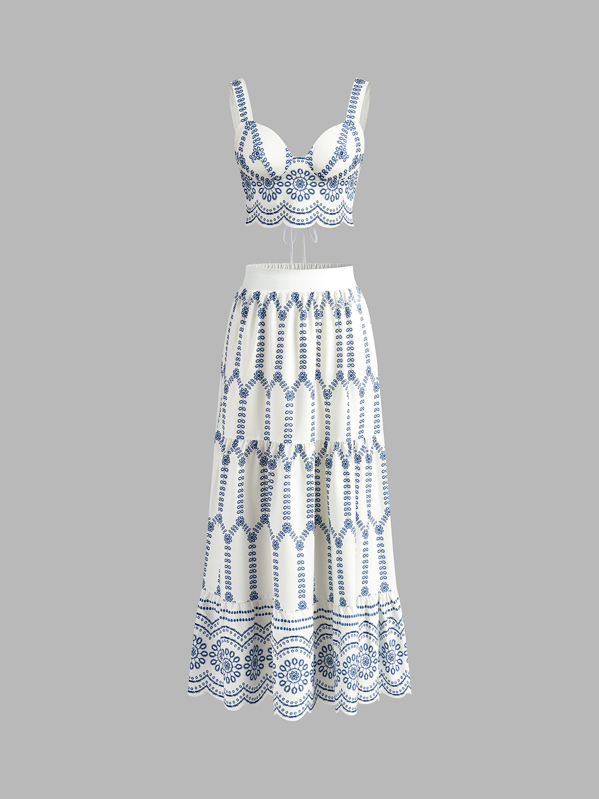 Santorini | Women's Maxi Skirt Co-Ord Set Embroidered Crop Top