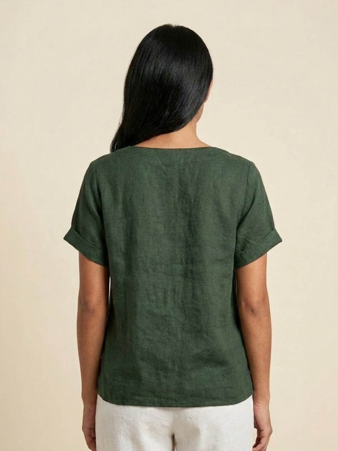 Rowena | Women's Everyday Scoop Neck Button Detail Short Sleeve Top