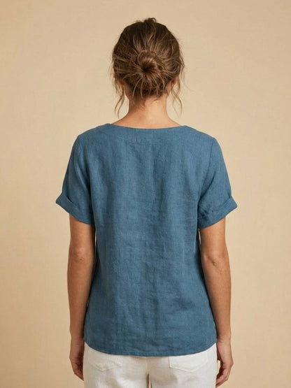 Rowena | Women's Everyday Scoop Neck Button Detail Short Sleeve Top