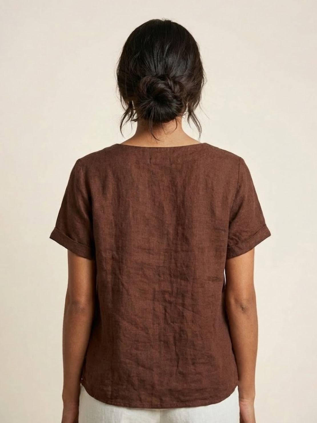 Rowena | Women's Everyday Scoop Neck Button Detail Short Sleeve Top