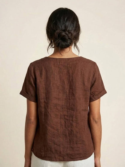 Rowena | Women's Everyday Scoop Neck Button Detail Short Sleeve Top