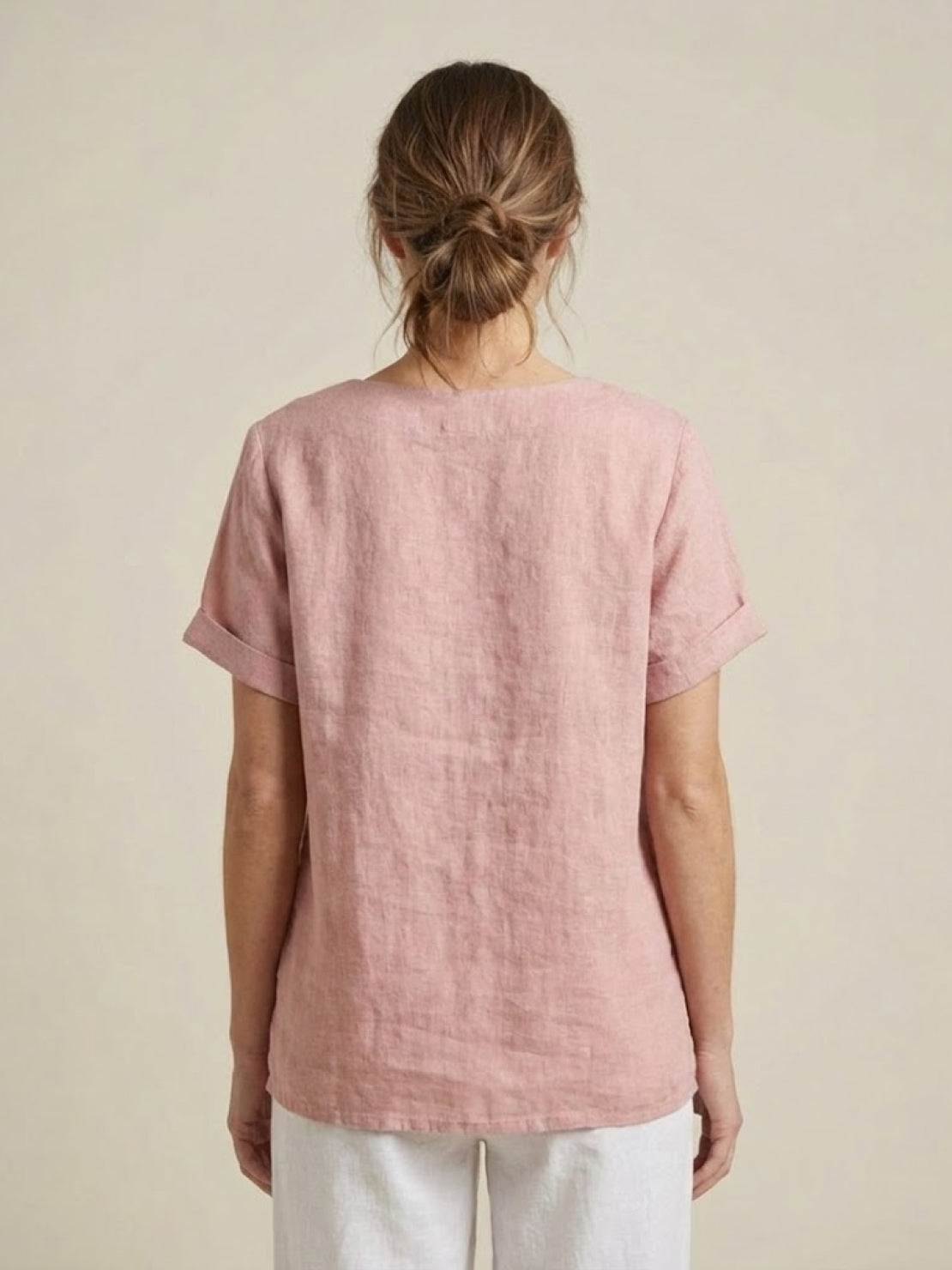 Rowena | Women's Everyday Scoop Neck Button Detail Short Sleeve Top
