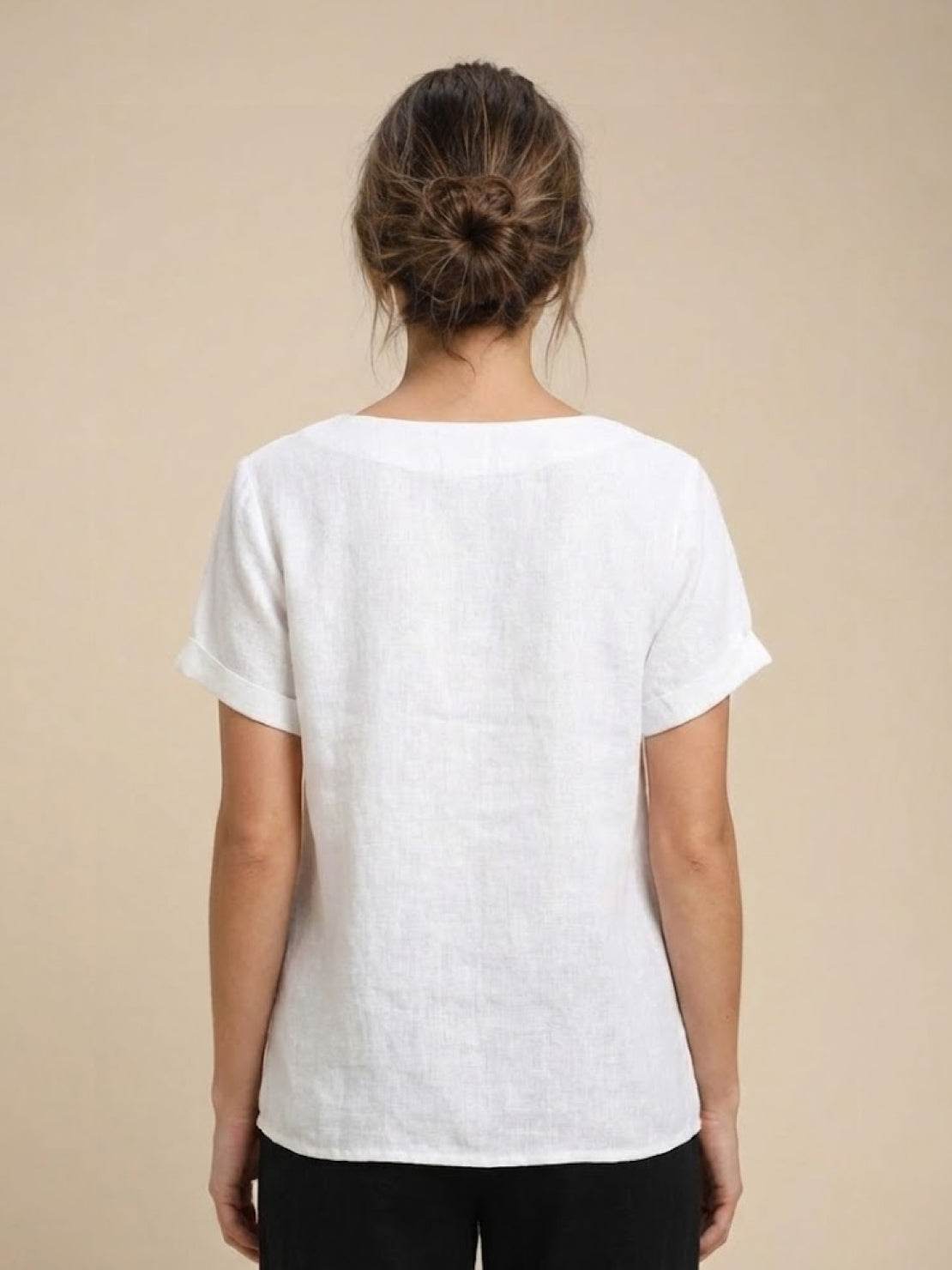 Rowena | Women's Everyday Scoop Neck Button Detail Short Sleeve Top