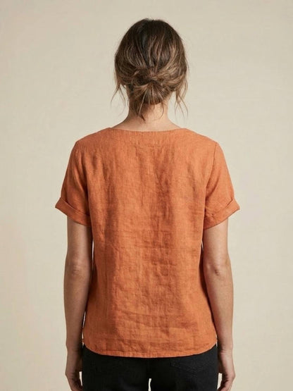 Rowena | Women's Everyday Scoop Neck Button Detail Short Sleeve Top