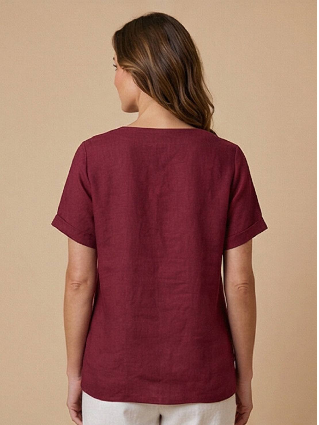 Rowena | Women's Everyday Scoop Neck Button Detail Short Sleeve Top