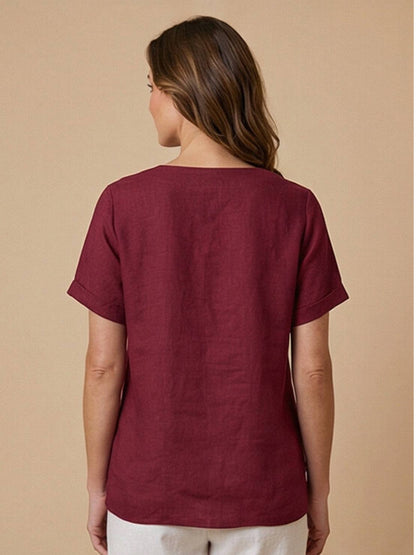Rowena | Women's Everyday Scoop Neck Button Detail Short Sleeve Top