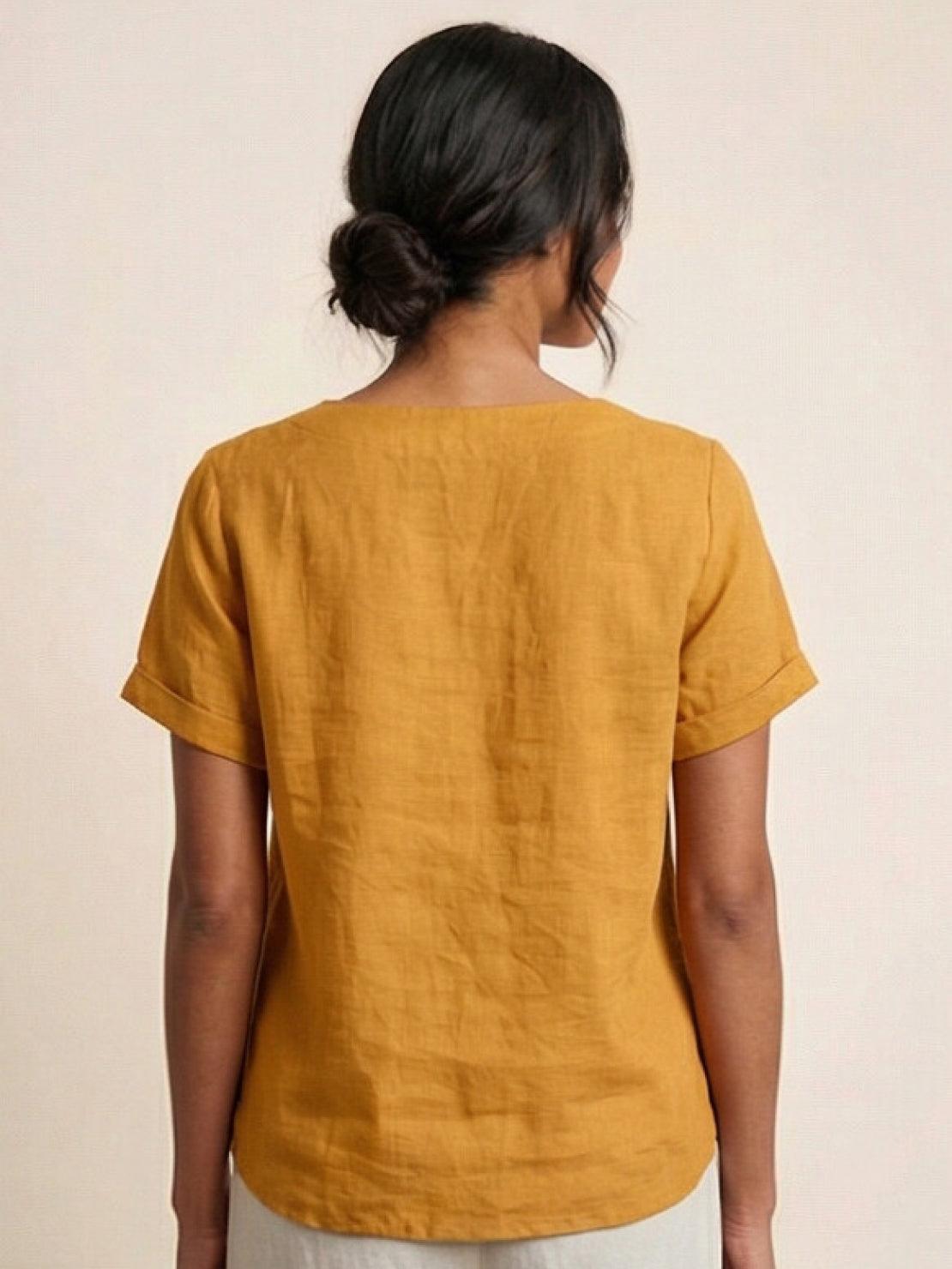 Rowena | Women's Everyday Scoop Neck Button Detail Short Sleeve Top