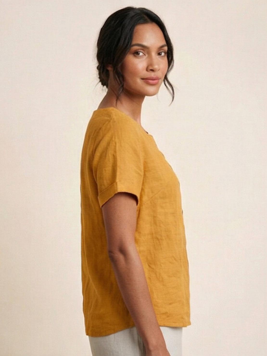 Rowena | Women's Everyday Scoop Neck Button Detail Short Sleeve Top