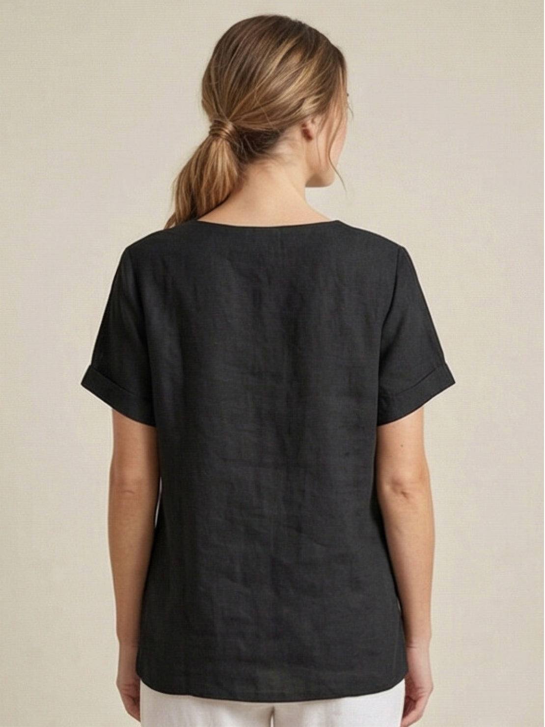 Rowena | Women's Everyday Scoop Neck Button Detail Short Sleeve Top