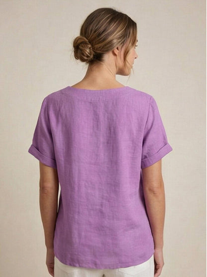 Rowena | Women's Everyday Scoop Neck Button Detail Short Sleeve Top