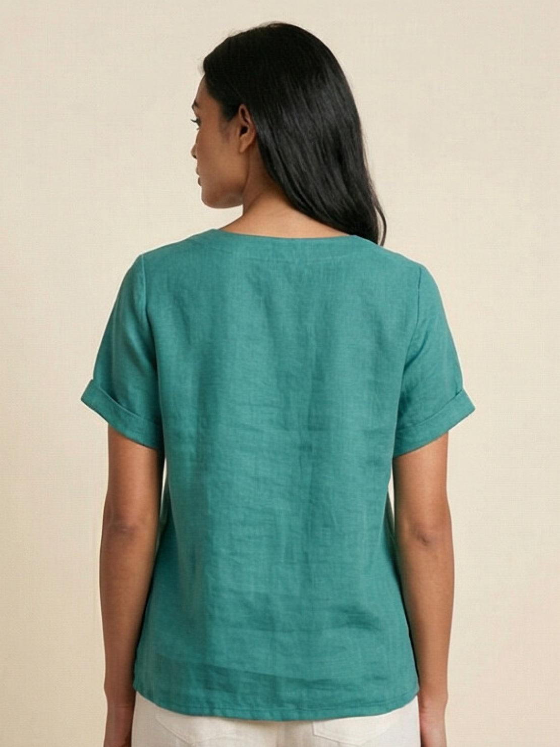 Rowena | Women's Everyday Scoop Neck Button Detail Short Sleeve Top